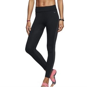Nike Dri Fit Fold Over Knit Black Training Tights Leggings High Rise Women's XS